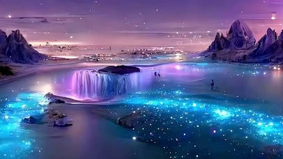 夜景星空河流带鱼屏