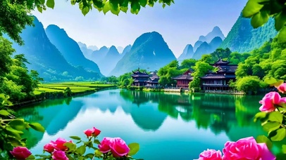 绿色护眼山水古镇