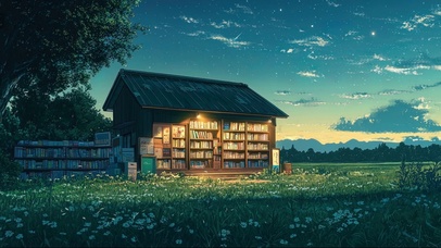 城市山坡静谧傍晚书店