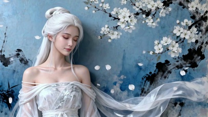 白发古风国风长发纯欲水墨风美人