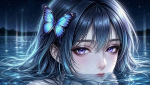 蓝发水中少女