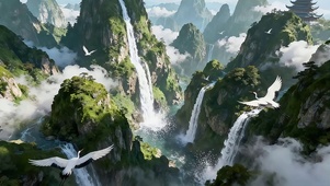 仙山云涧鹤归