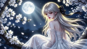 月夜樱花银发美少女