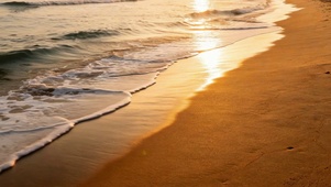 治愈夕阳黄昏下的海边海浪沙滩