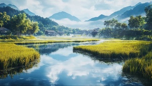 田野山间溪流自然风景