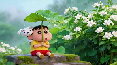 雨天躲雨的小新