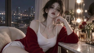 夜色窗边慵懒气质美女