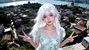 白发清新美少女海滨俯瞰