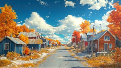 蓝天阳光彩色木屋小镇