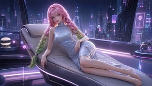 赛博都市旗袍粉发美少女