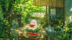 夏日乘凉的小白