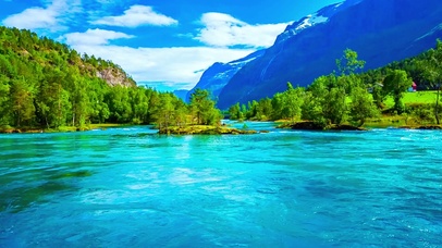 唯美治愈雪山河流 4K