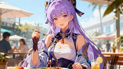 餐馆紫发美女