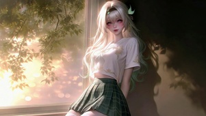 窗边银发二次元美少女
