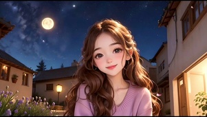 月空下的美少女