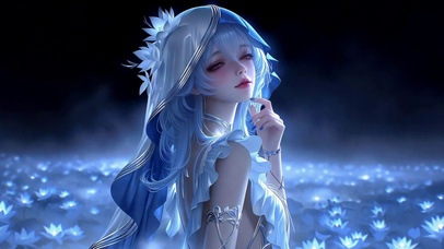 幽蓝花海银发美少女守岸人