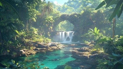 阳光原始森林小瀑布