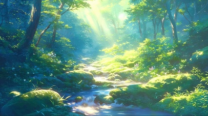 阳光清新山林溪流