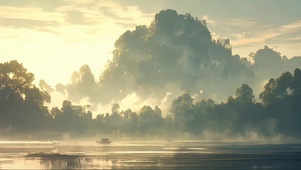 山林迷雾湖畔