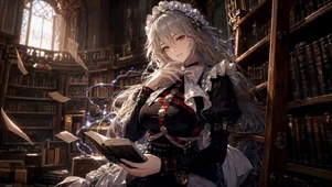 图书馆银发女仆美少女