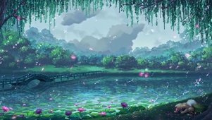 柳树荷塘