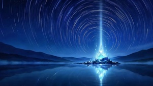 湖面星轨发光水晶夜景