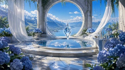 治愈蓝调山湖水晶露台