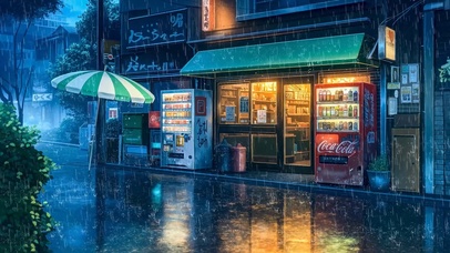 雨夜街边便利店