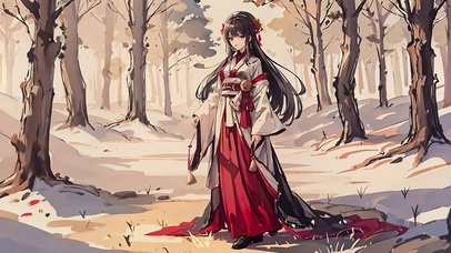 秋天树林下的古风典雅女神