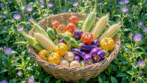 装满阳光的蔬菜竹篮