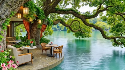 惬意的湖边人家