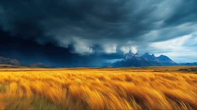 阴天雷暴金黄草原