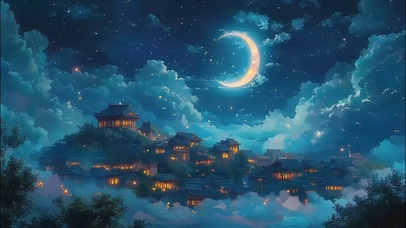 弯月蓝色宁静云上古城