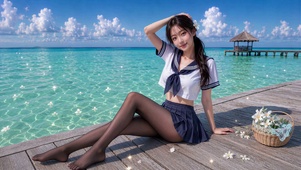 海边黑丝美女
