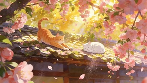 樱花树木下猫咪