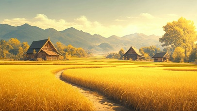 金黄稻田乡村小径