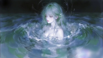 厚涂美女-水中的少女