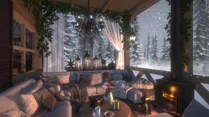 冬日雪天温馨壁炉小屋