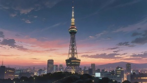 俯瞰落日都市全景