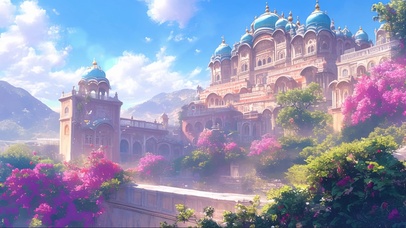 蓝天阳光梦幻樱花古堡