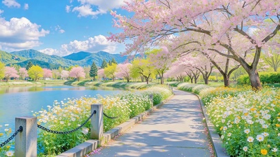护眼湖畔樱花林小路