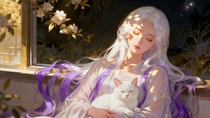 窗边银发猫娘