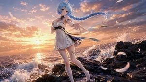 海边落日少女