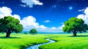 护眼树木河流绿景双屏