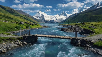 雪山脚下河流