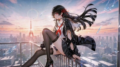 城市天台日落美少女千咲