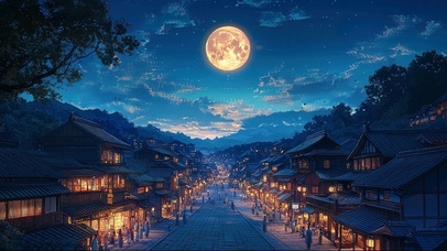 圆月古城静谧街道