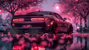 雨天樱花汽车