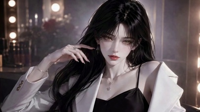 氛围感冷艳黑长直美女