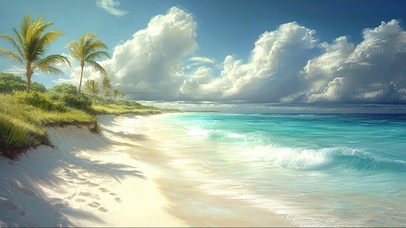 纯净海岛海滩海浪